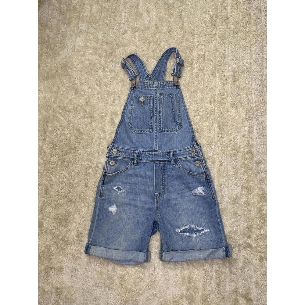 GAP Kids distressed denim cuffed short overalls/shortalls Size Large (10-11)